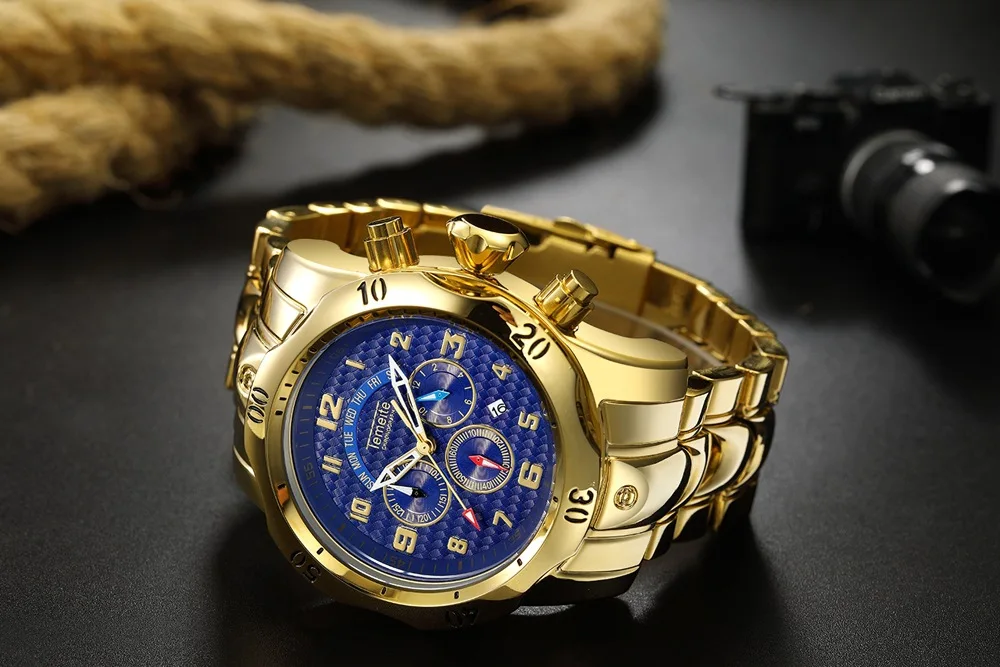 TEMEITE Брендовые мужские часы кварцевые нержавеющая сталь человек наручные часы водостойкие multi для мужчин часы роскошные золотые синий