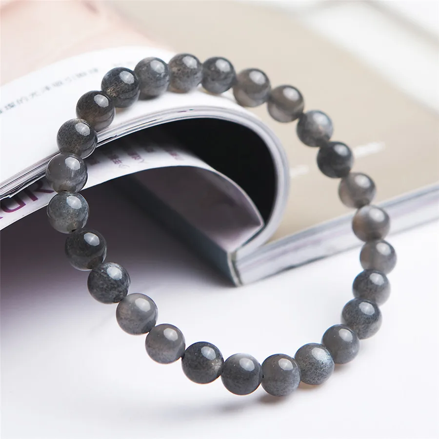 

7mm Genuine Natural Black Sunstone Bracelets For Women Crystal Round Beads Jewelry Charm Stretch Bracelet
