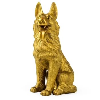 

Chinese Handicrafts Handmade Brass wolfhound Wolf Dog Decoration Gift Golden Finish Collectible Figurines