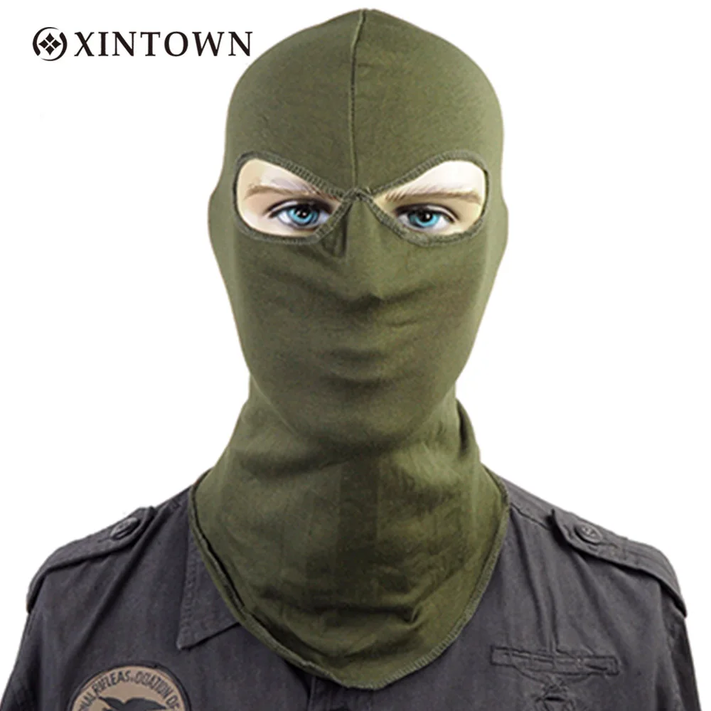 Airsoft Tactical Military Full Face Mask With 2 Hole Balaclava Hood