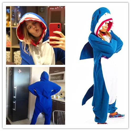 

Blue shark role playing pajamas conjoined adult animal cartoon costume, unisex Halloween adult cute cool costume