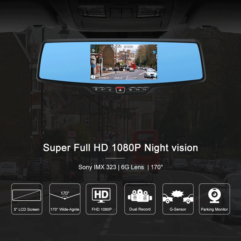 Junsun ужин Full HD Автомобильный двойной Dashcam 1080 P приборная панель DVR авто зеркало