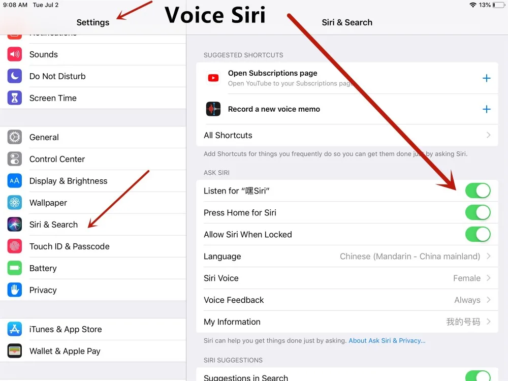 hei siri setting