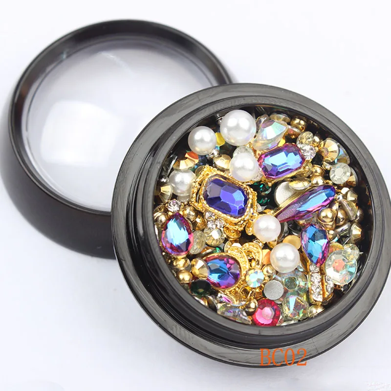 TENGJIAN, 1 коробка, 3D полимерные стразы, разнообразные, сделай сам, драгоценные камни, жемчуг, Микс, украшение для дизайна ногтей, Металлические Блестящие Украшения для дизайна ногтей