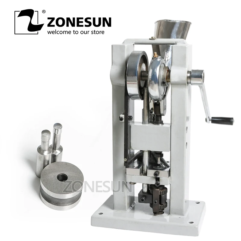 

ZONESUN TDP-0 Manual Single Rotary Punch Tablet Press Stamping Candy Sugar Salt Pressing Die Making Machine