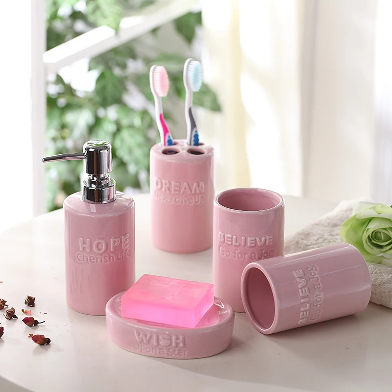 

3colors Fashion Ceramic Bathroom 5 Piece Set Bathroom Accessories Set High-grade Wash Gargle Cup Toothbrush Suit Wedding gift