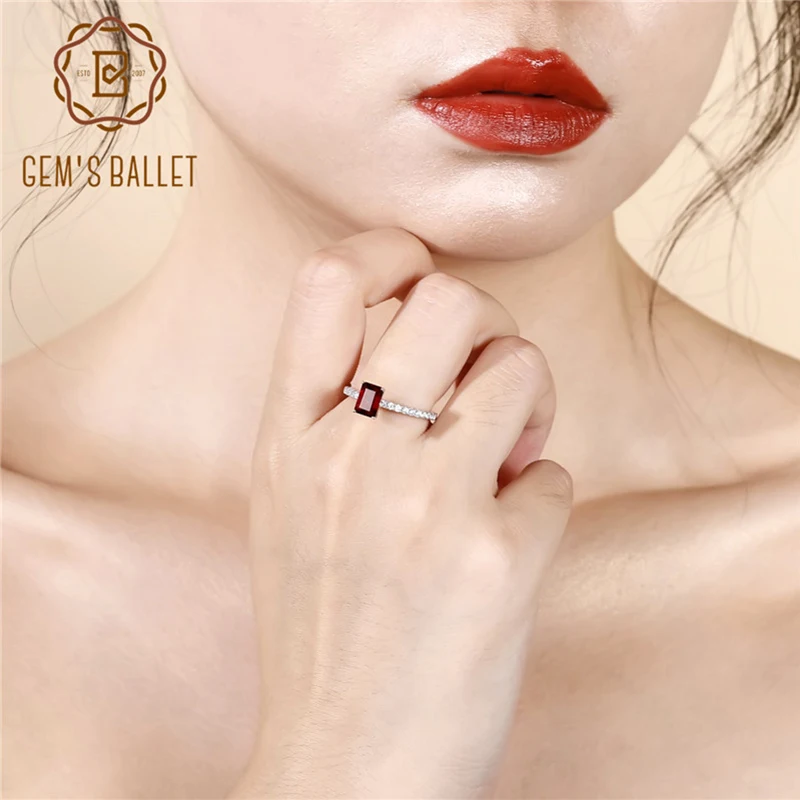 Gem's Ballet 1.31Ct прямоугольник натуральный красный гранат 925 пробы Серебряный Драгоценный Камень Свадебные обручальные кольца для женщин хорошее ювелирное изделие