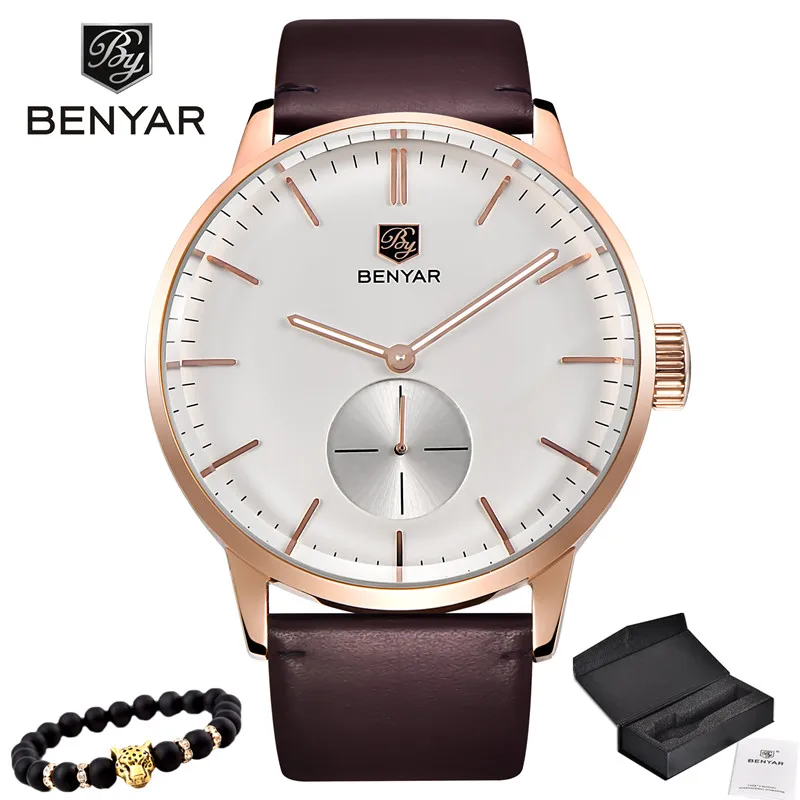 

BENYAR Luxury Brand Fashion Men's Leather Watch Business Quartz Watch Mens Waterproof Chronograph Watches Relogio Masculio 2018