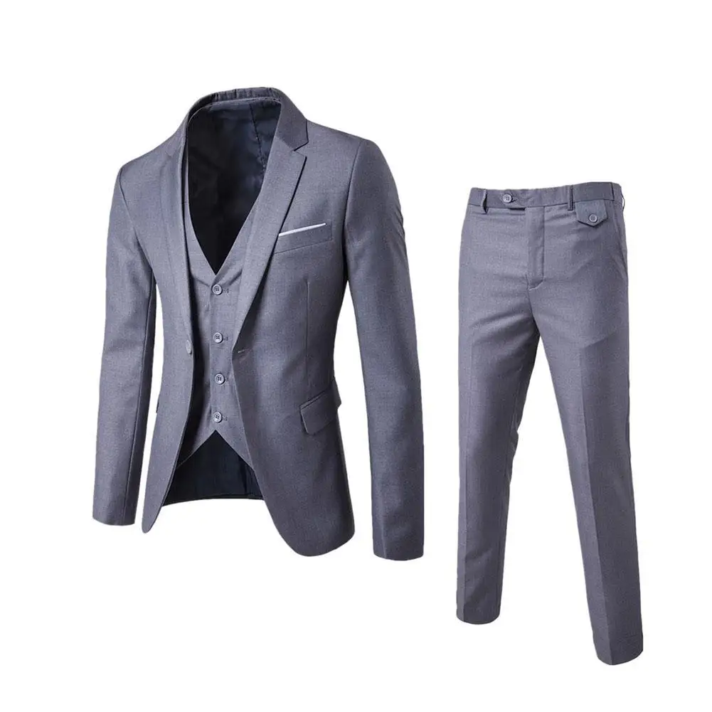

2018 Men's Fashion Slim Suits Men's Business Casual Clothing Groomsman Three-piece Suit Blazers Jacket Pants Trousers Vest Sets