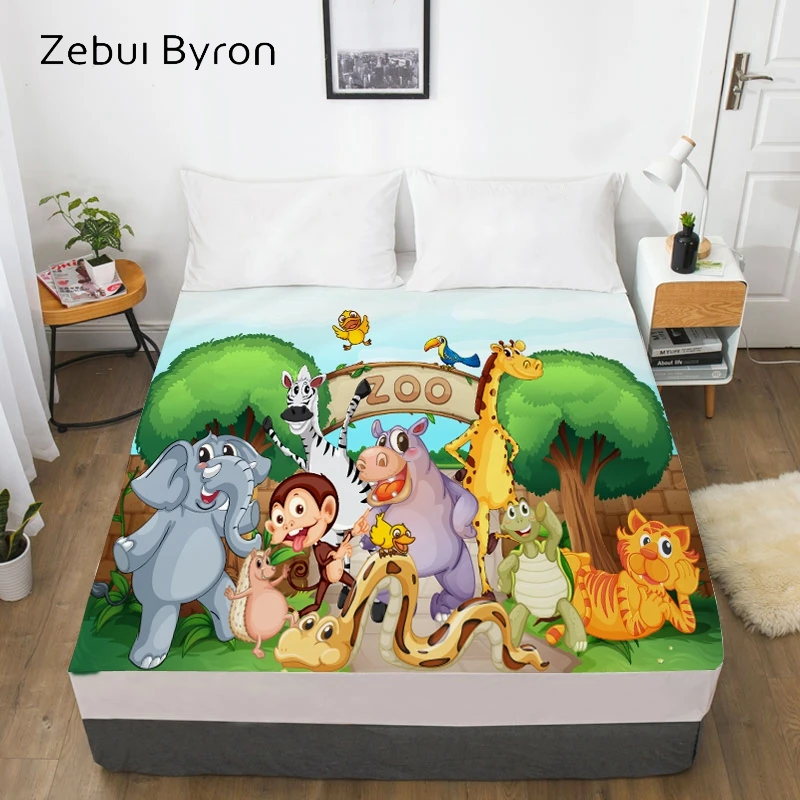 3D HD Cartoon Bed Sheet With Elastic,Fitted Sheet for Kids/Baby/Child/Boy/Girl,Animal zoo Mattress Cover Custom/160x200