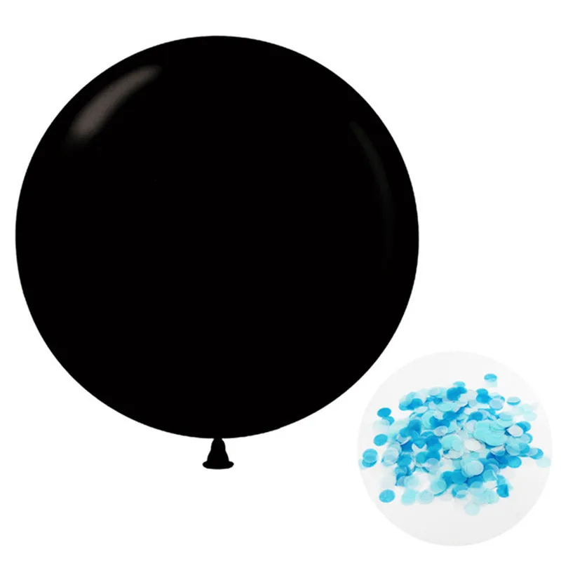 36 дюймов черный круглый конфетти латексные воздушные шары, джинсы для маленьких мальчиков или девочек Пол раскрыть вечерние шар гигантский воздушный шар с розовый синий золотой конфетти - Цвет: blue set 1