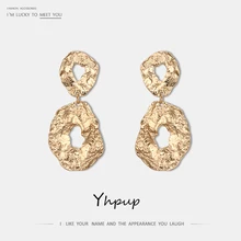 Yhpup, новая мода, большие панк металлические Висячие серьги, золото, серебро, двойные нестандартные круглые серьги для женщин, аксессуары, подвески