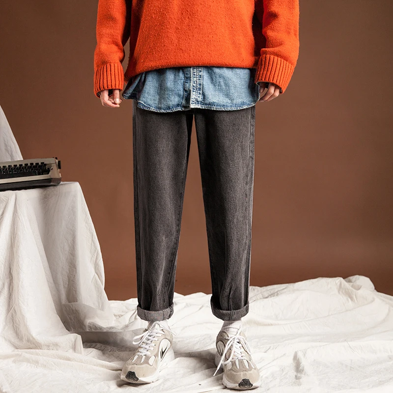 

2018 Men's New Style Work Baggy Jeans Black/blue Casual Loose Haren Pants Male Biker Denim Solid Color Trousers Plus Size S-2XL