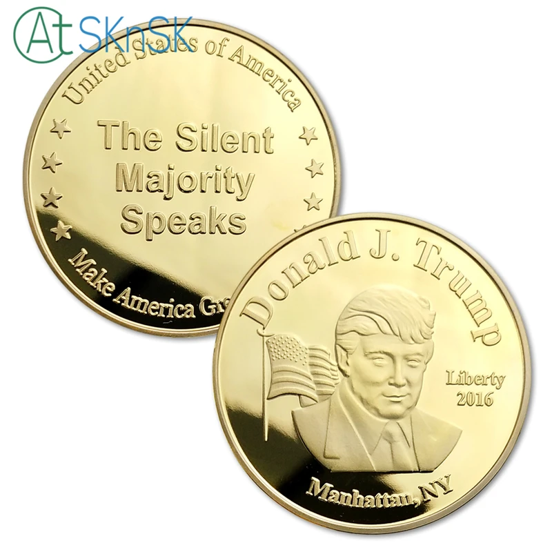 Wholesale Price 100pcs/lot Manhattan New York US President Donald Trump Item Silver/Gold Plated Commemorative Coins Collectibles