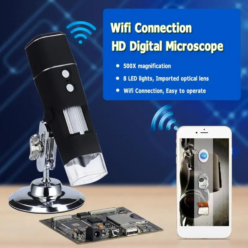 2MP HD цифровой микроскоп Лупа WiFi беспроводной 8 светодиодный 500X электрическая видеокамера с подставкой Держатель для IOS Android