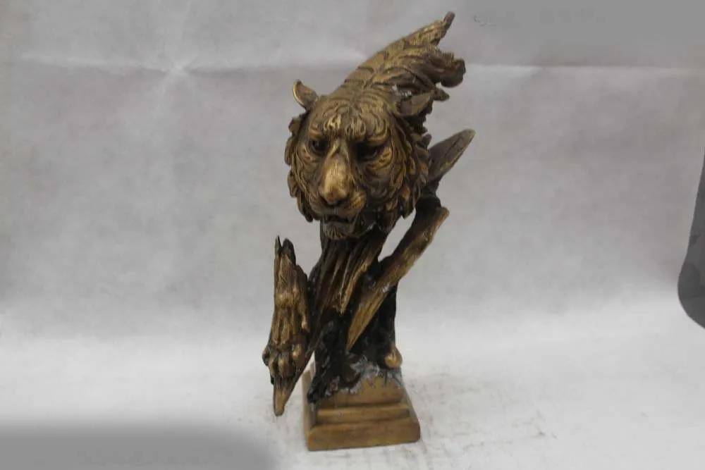 

15"Chinese Folk Pure Bronze excellent beautiful Lifelike tiger head Statue