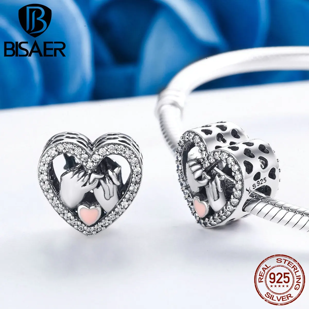 

925 Sterling Silver Clearly CZ, Promise For Love Heart Charms Fit Original BISAER Bracelets & Necklaces Christmas Gift ECC167