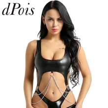 Женская модная майка из искусственной кожи, широкие лямки с металлической цепочкой и зажимами, топы без косточек, бюстгальтер, топ, клубная одежда