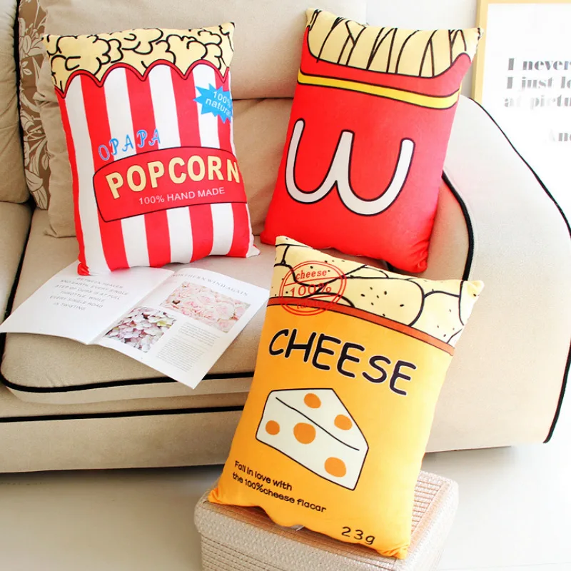 

55*40cm Kawaii Creative Potato Popcorn Cheese Simulation Food Pillow Stuffing Soft Plush Cushion Cute Toy Bolster Kids Girl Gift