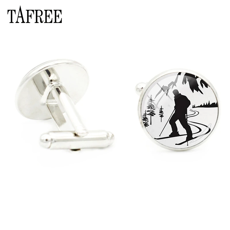 

TAFREE New Ski Cufflinks Alpine Skiing Cufflinks For Mens brand Cuff Button Winter Game Cuff Snow Sports Christmas Gifts SG40