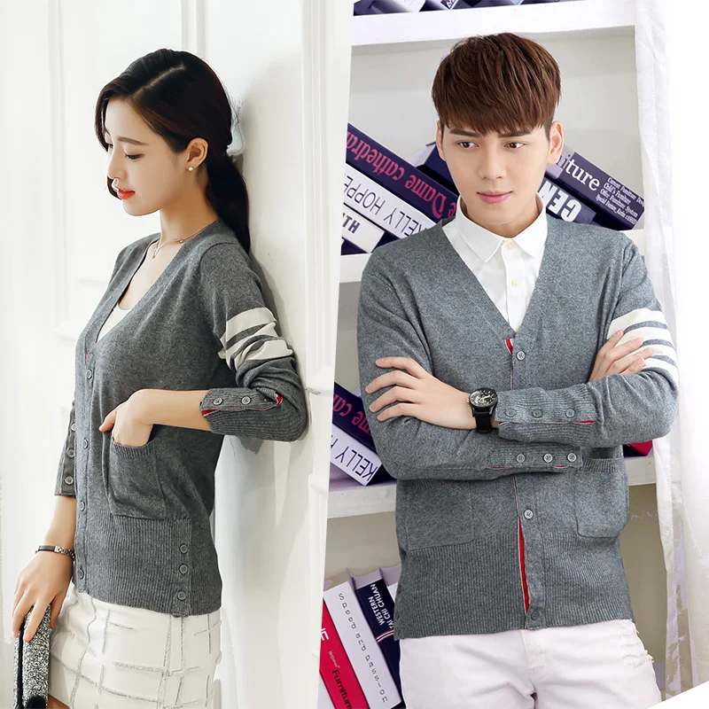 Skup 2019 nowa wiosna moda sweter miłośników odzież pary pasujące sweter sweter szczupła dekolt w serek rozpinany sweter