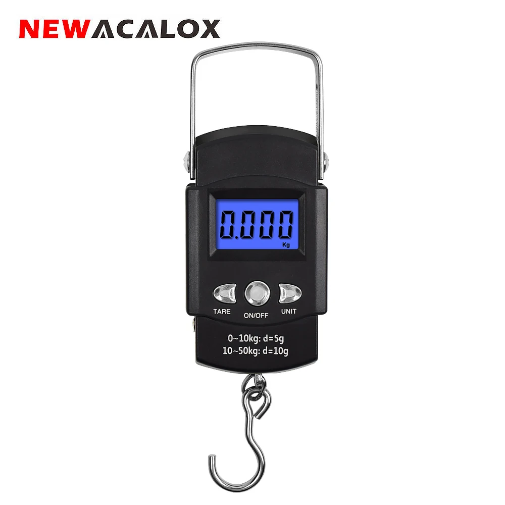 NEWACALOX 50 кг x 10 г портативные цифровые весы для багажа путешествий рыбалки