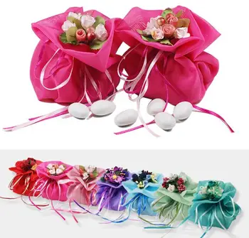 

Artificial Flowers Yarn Drawstring Bag Gift Candy Sugar Bags Floral Bridal Wedding Favors For Guest Party Decoration SN1350