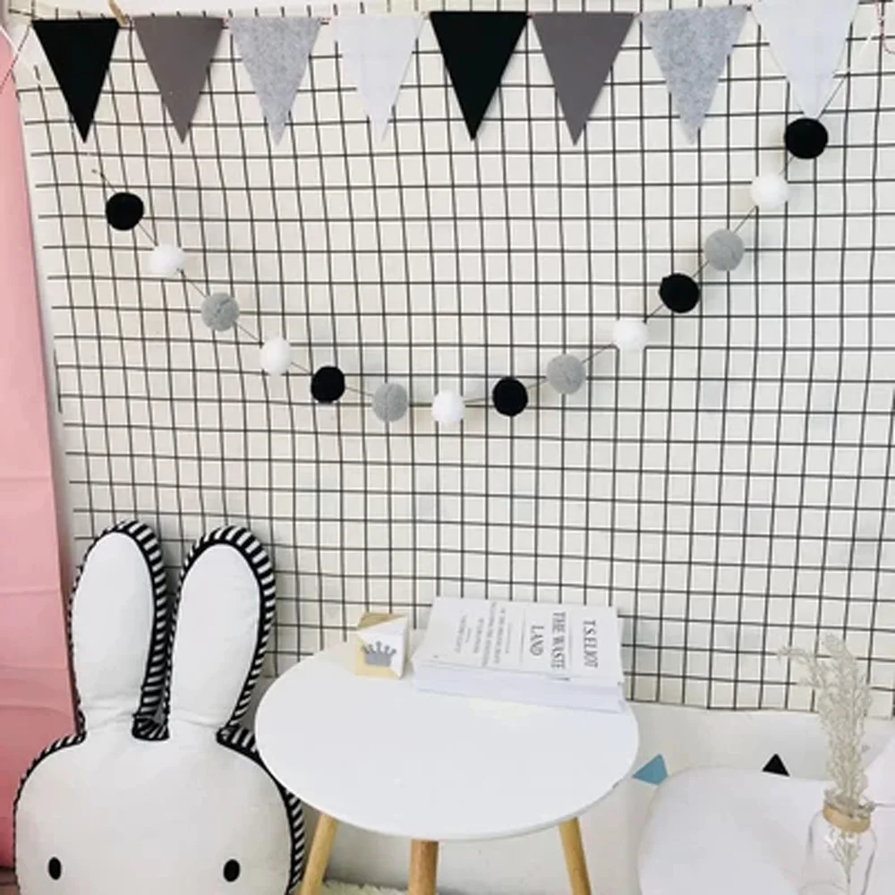 2.5M DIY Macaron Color Hair Ball Decor Nordic Baby Room Decoration Bedding Bumpers Kids Party Flags Girls Room Decor Kids Toys