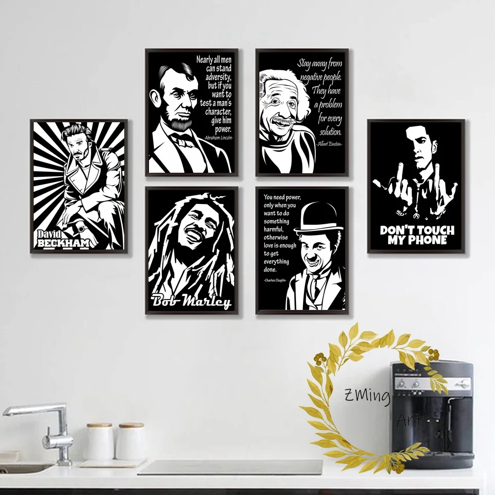 

Black White Eminem David Beckham Albert Einstein Bob Marley Charles Chaplin Quotes Poster Canvas Art Print Home Room Decor