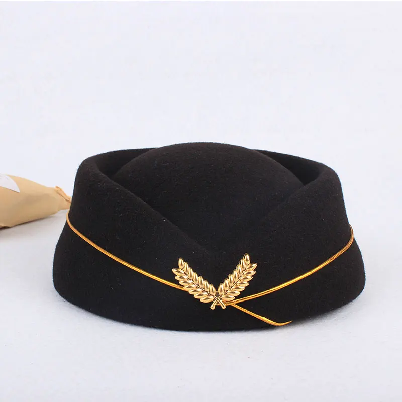 yandy costumes 2019 Party Cap Wool Felt Air Hostesses Beret Hat Base Cap Airline Stewardess Sexy Formal Uniform Hat Caps Accessory Roll play anime cosplay female Cosplay Costumes