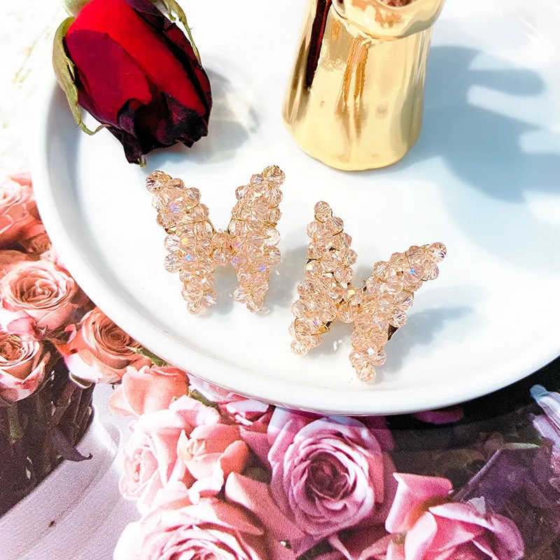 

2019 Japan and South Korea hot fashion jewelry hand-woven champagne crystal butterfly earrings luxury party earrings for women