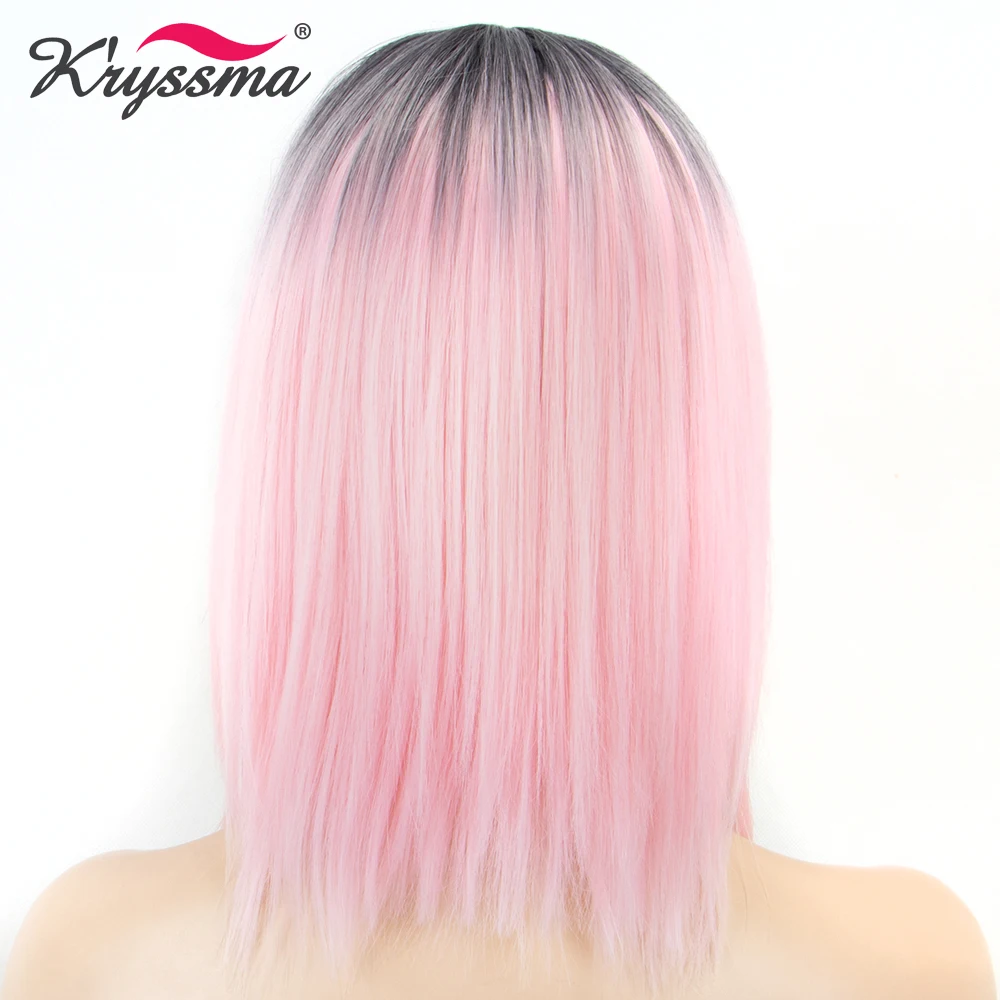 Короткий парик-Боб розовый парик Омбре, с темными корнями для ребенка розовый прямой синтетический парик для женщин черные корни средний пробор Тепло ОК волокно