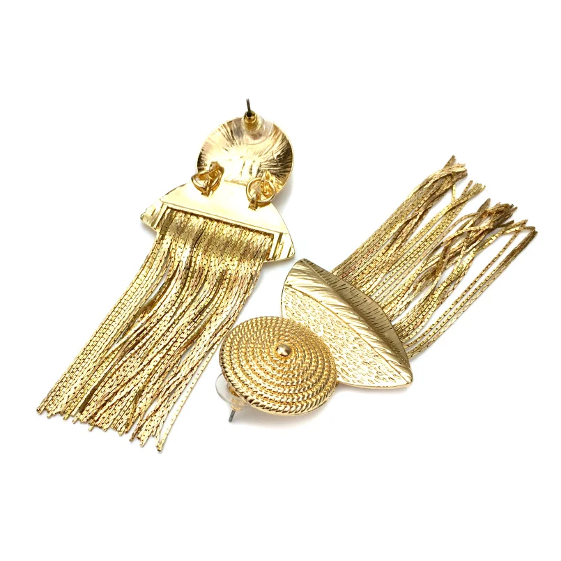 MANILAI Geometric Alloy Long Chain Tassel Earrings For Women Ethnic Jewelry Boho Statement Drop Dangle Earrings Fashion Gift