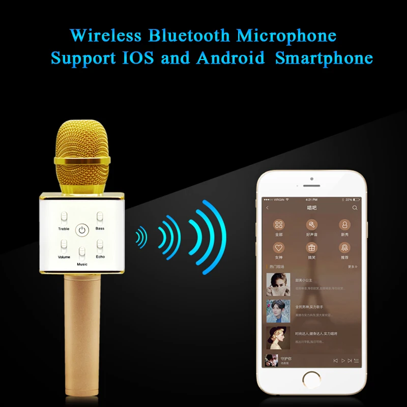 Portable Wireless Bluetooth Karaoke Microphone Q7 Stereo Bluetooth