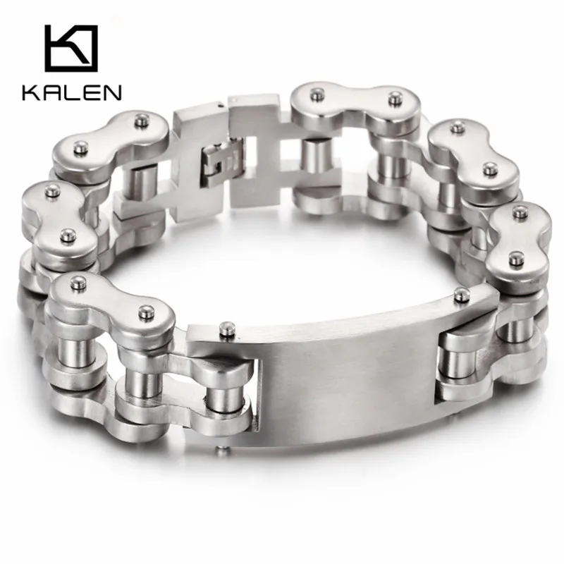 

Kalen 316L Stainless Steel Link Chain Brushed Bracelet & Bangle 2017 New Punk 23cm Hand Bracelet Hip Hop Men's Accessories Gift