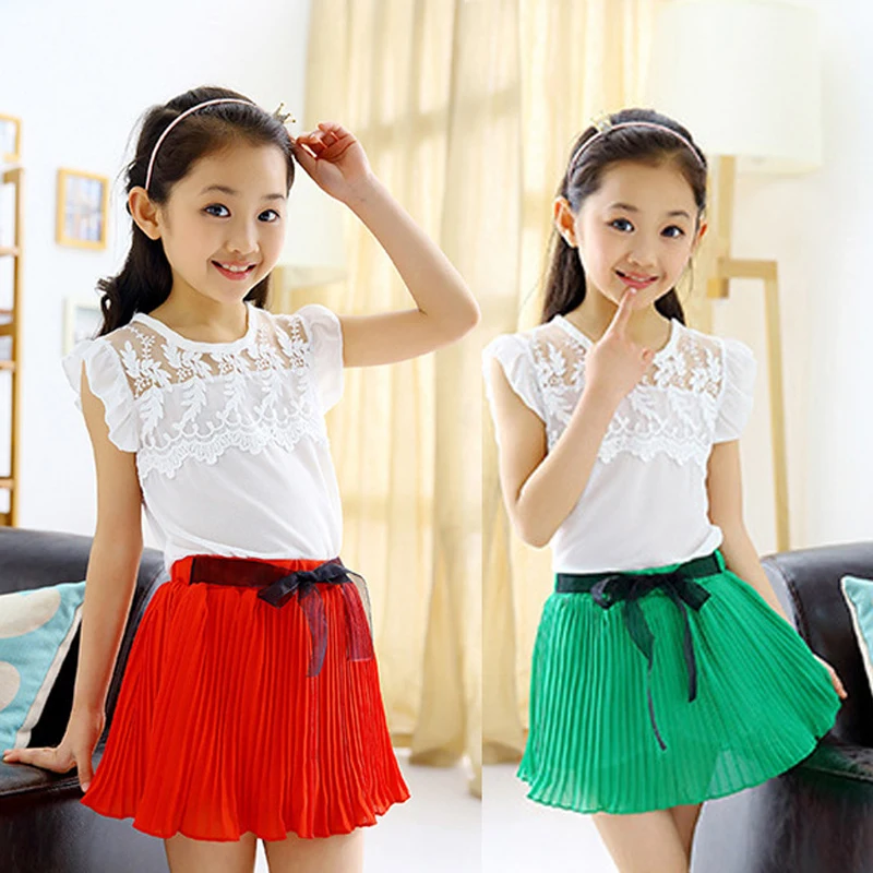 Cyjmydch Summer Girls Children Clothing Sets Lace Sleeveless T Shirt