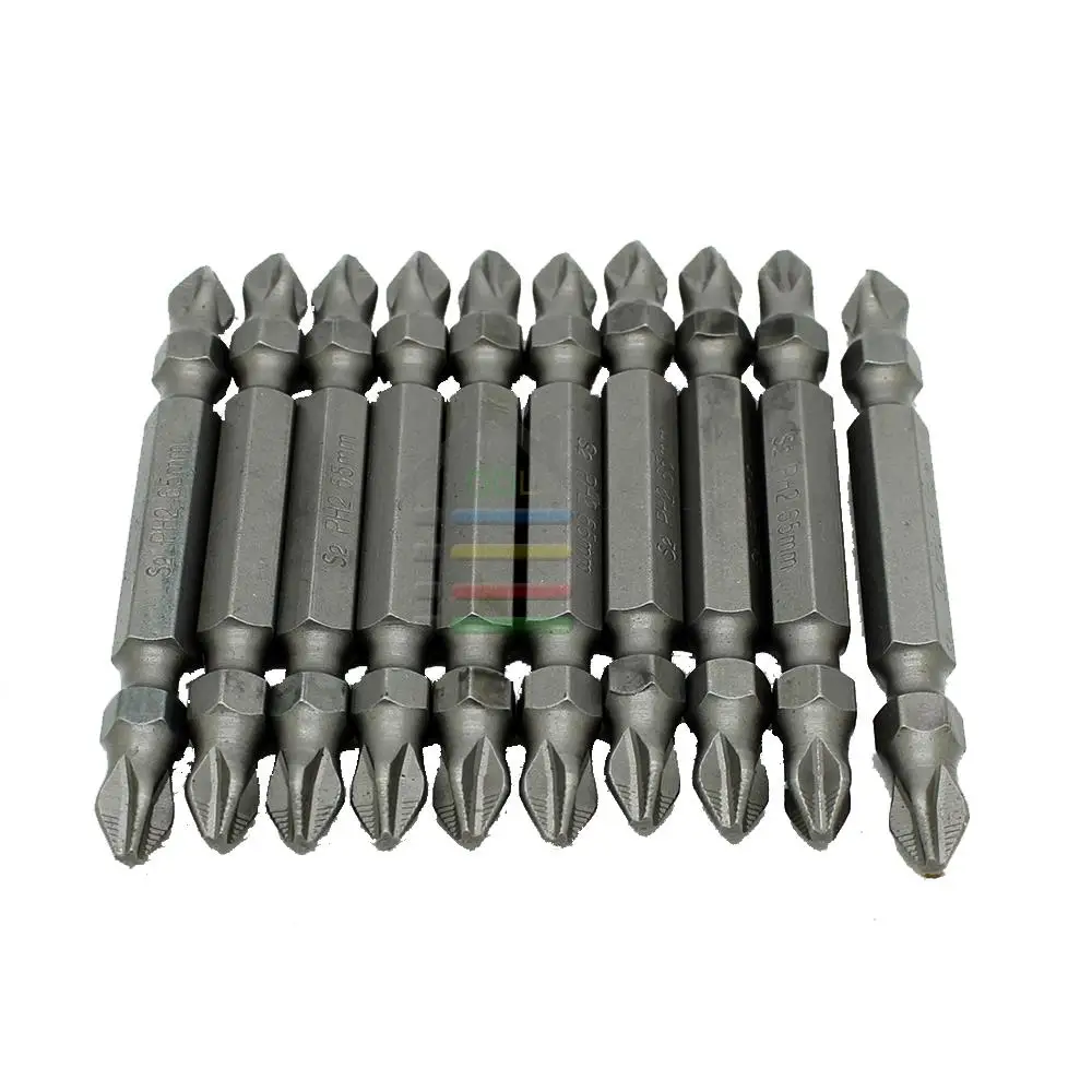 

New 10pc 1/4" Hex Shank Double Head 65mm PH2 Anti Slip S2 Screw Driver Bits Screwdriver Set
