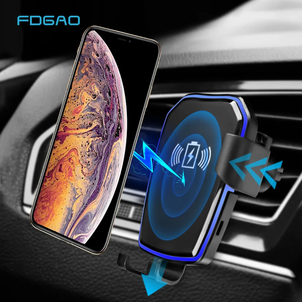 

Fdgao Wireless Charger For iPhone XS Max X XR 8 Plus Car Mount QI Charging Pad For Samsung S9 S8 Note 9 Gravity Car Phone Holder