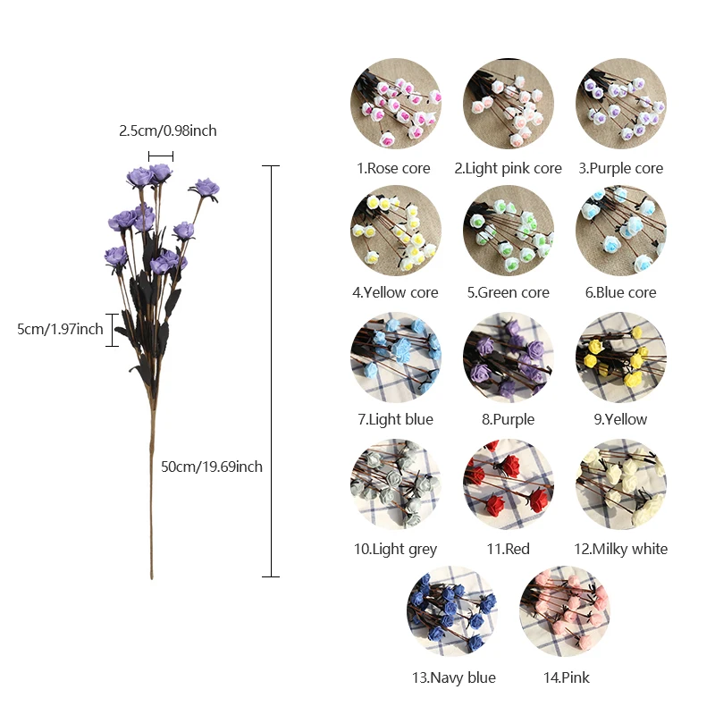 15 Heads Artificial Rose PE Flowers for Xmas New Year Home Wedding Party Birthday Decoration 50cm Fake Plants for Table Decor