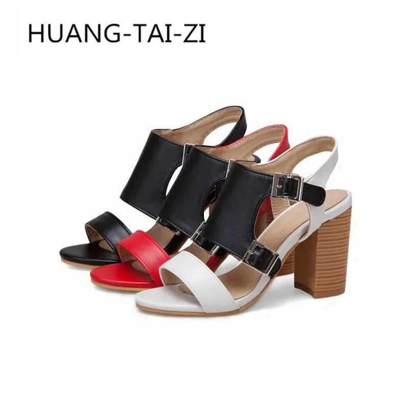 

New Roman Sandals Women Open Toe Buckle Footwear Gladiator Shoes Female Thick High Heels Shoes Woman Summer 2019 Plus Size 49 50