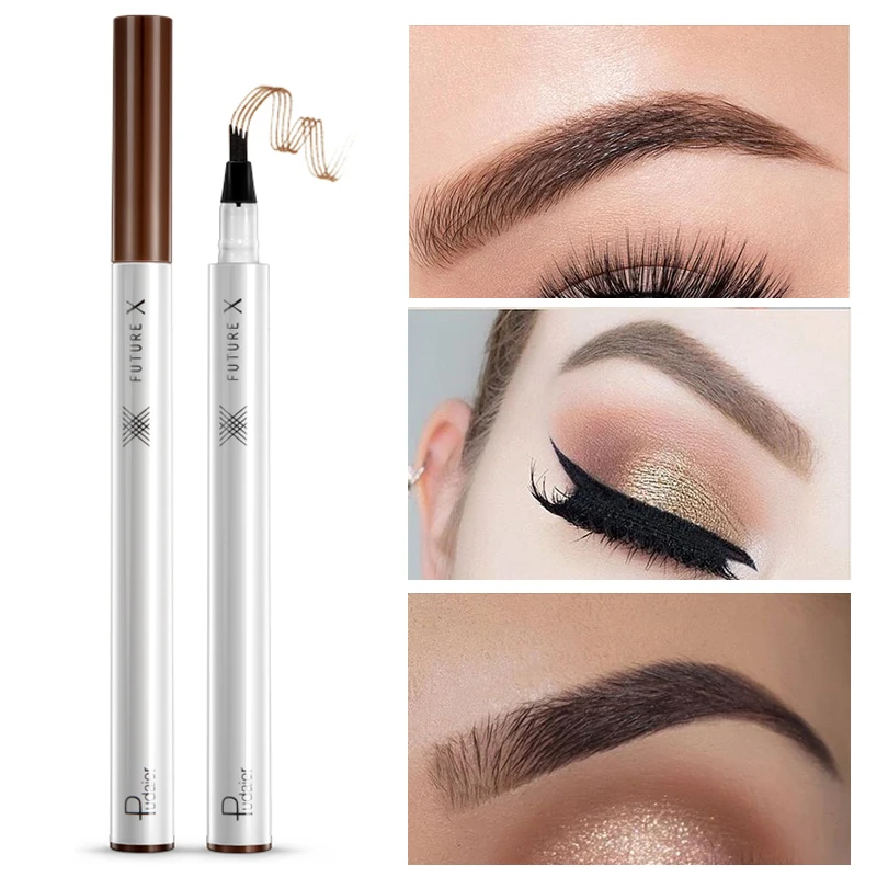 

Pudaier 4 Head Microblading Eyebrow Tattoo Pen Waterproof Fork Tip Eyebrow Pencil Fine Sketch Brown Liquid Eye Brow Makeup Tool