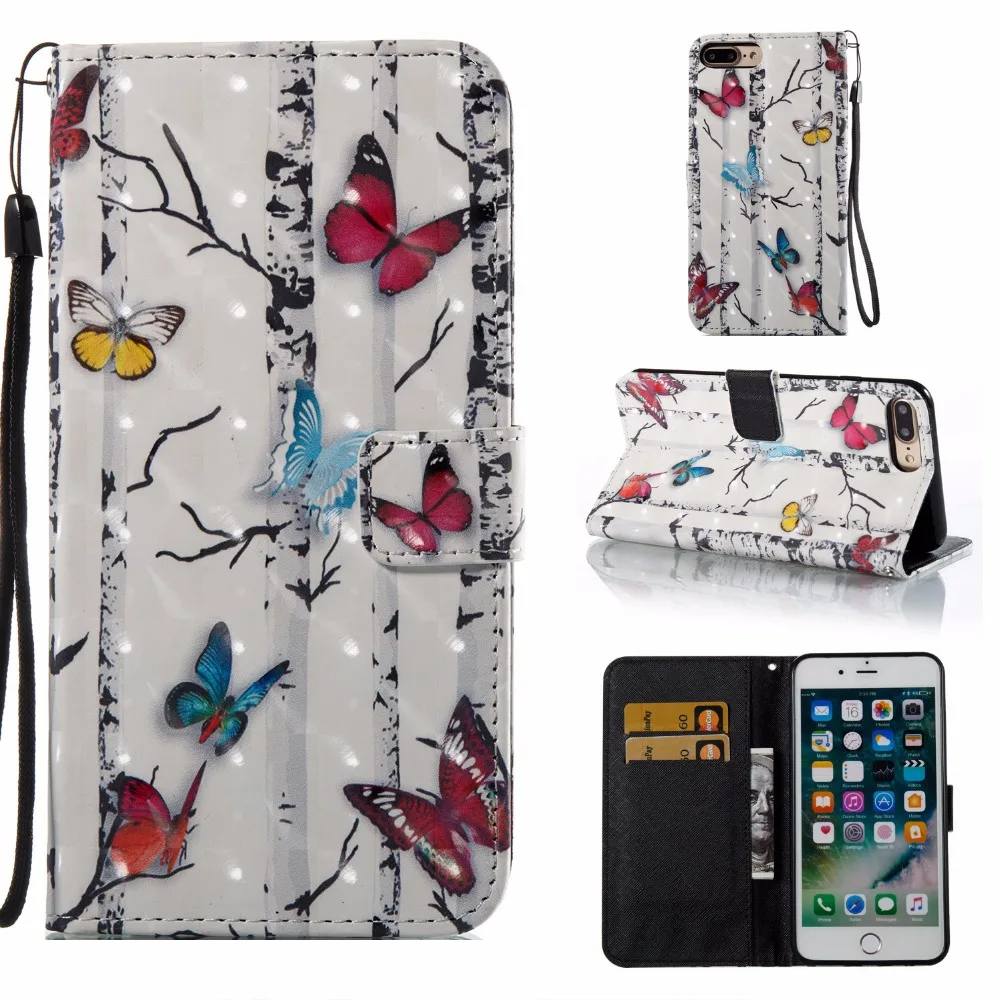 آيفون 7 زائد 7 زائد 7 + حالة 3d الفن الطلاء خزانة بو فليب جلدية الغلاف بلينغ libro فوندا لفون 7 حالة الهاتف iPhone7