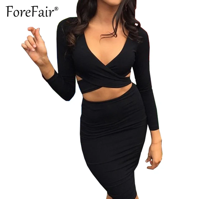 Forefair Sexy Criss-Cross V Neck Bodycon Dress Women Autumn Winter Long Sleeve Night Club Wear Slim Wrap Party Dresses Vestidos 1