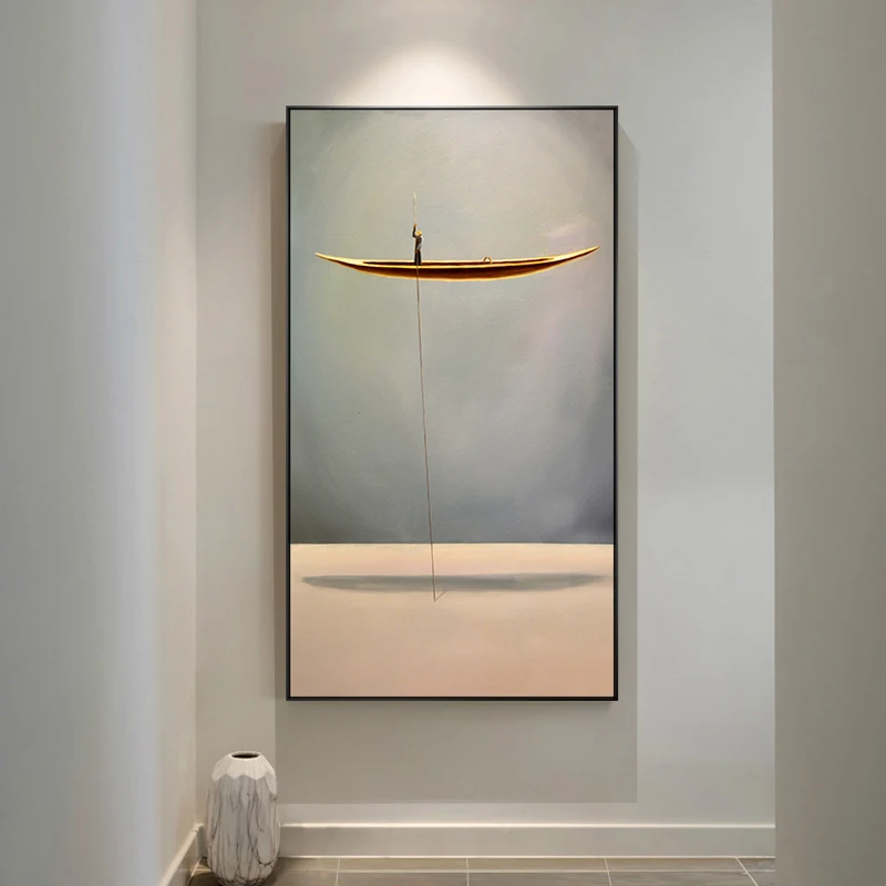 Скандинавский современный природный пейзаж Золотая лодка креативная