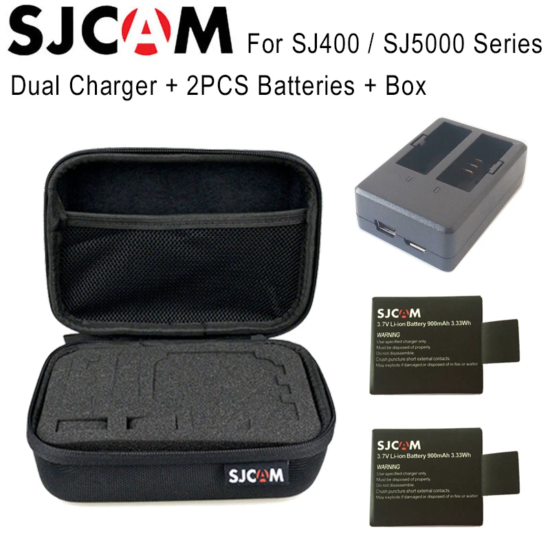 

Original 2PCS SJCAM Battery 900mAh Li-ion Battery + SJCAM Dual Charger + SJCAM Medium Size Storage Box For SJ4000 SJ5000 Series