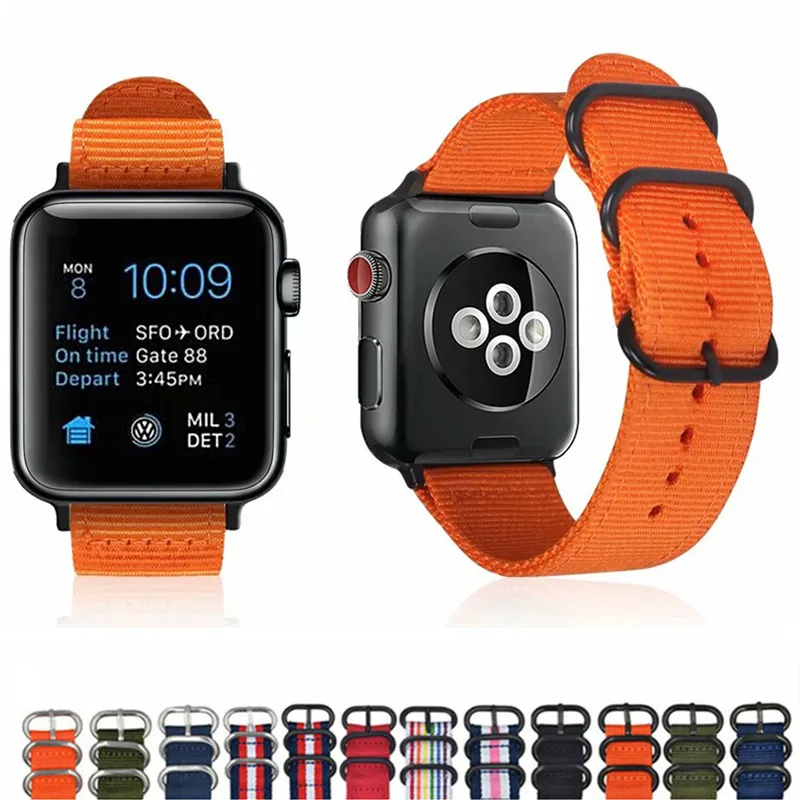 

40mm 44mm for Apple iWatch 4 Sports Nylon Loop Watch Band 38mm 42mm Round Metal Buckle Bracelet Wrist Strap for Series 1 2 3