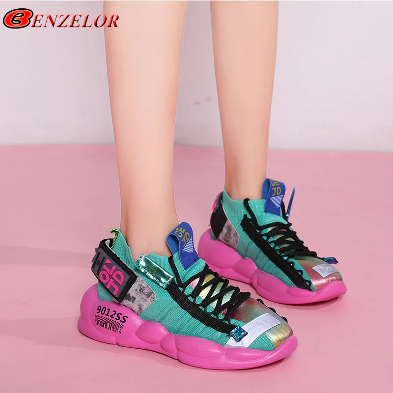 

BENZELOR 2019 Casual Women Shoes Woman Sneakers Lightweight Thick soled Mesh Breathable Walking Ladies female Chaussures Korean