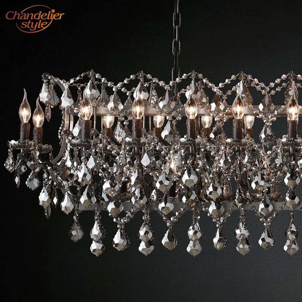 19th C. Прямоугольная люстра Rococo из железа и хрусталя линейная серая хрустальная