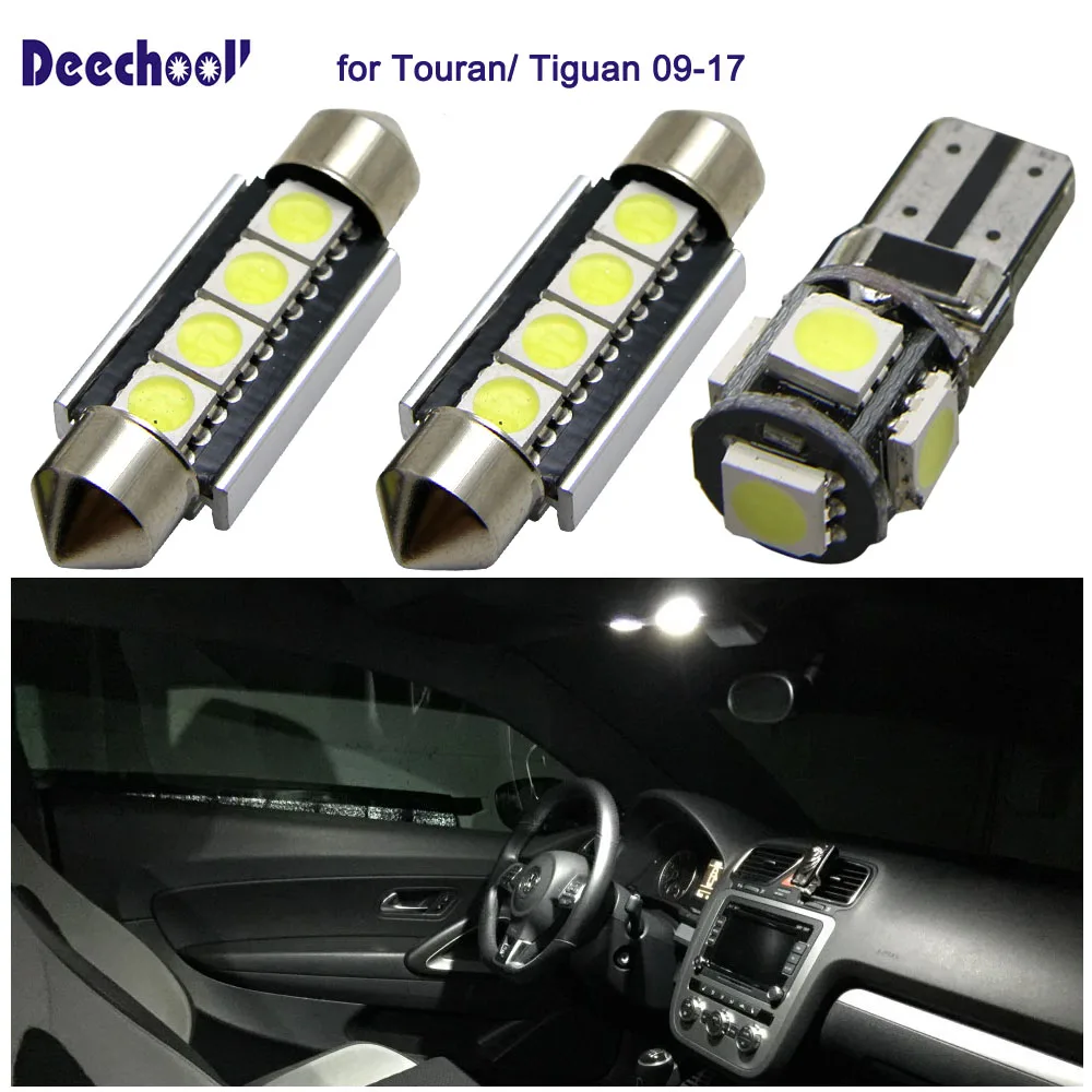 deechooll 7xCar LED Bulbs for VW Touran/Tiguan 09 17,Canbus Interior