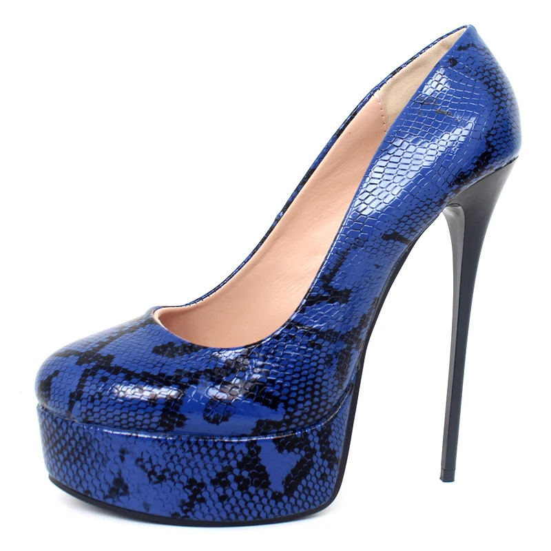 

2019 New Arrive High Heels Sexy Snake Pattern 16CM Super High Heel Platform Pumps Round-toe Slip-On Women Nighclub Party Shoes